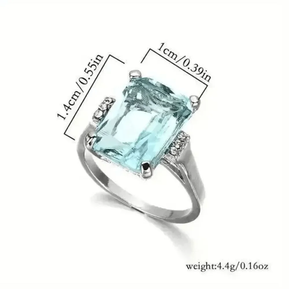 Dark Aquamarine Diamond White Gold Anniversary Engagement Ring